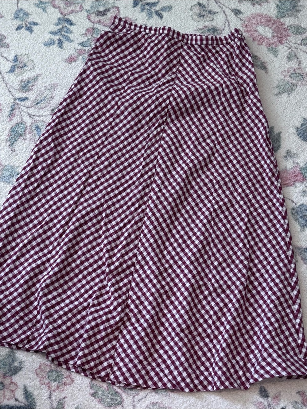 American Eagle Outfitters Burgundy and White Gingham A-Line Skirt